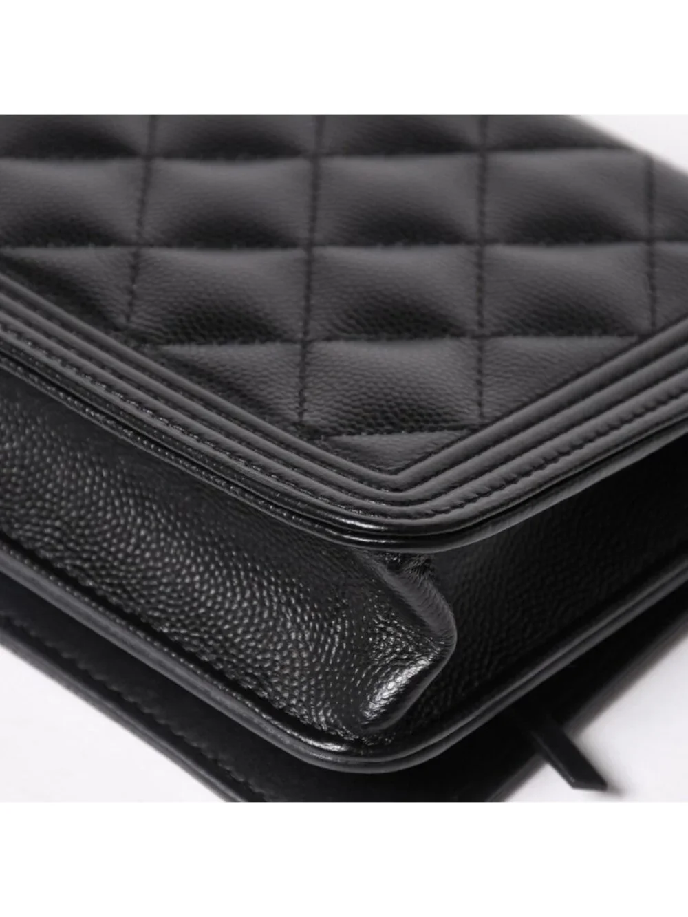 Chanel Boy Chain Shoulder Bag Caviar Leather CC Logo Black Silver
